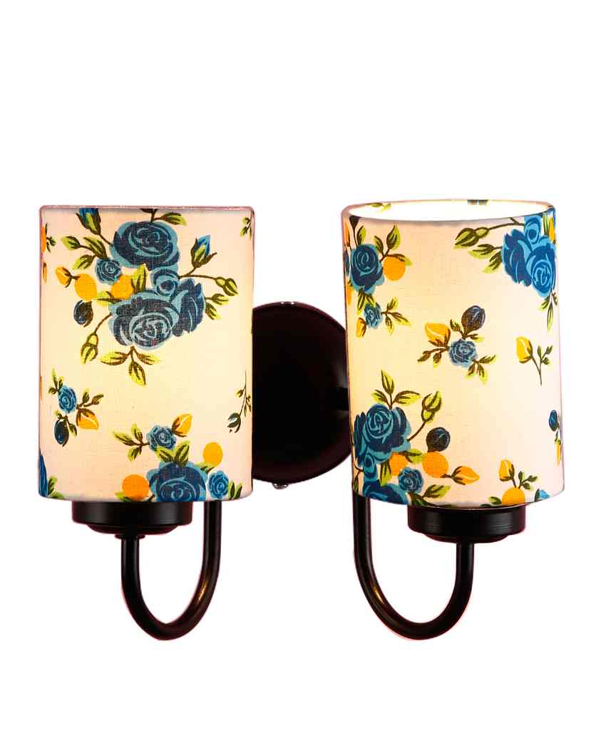 Artistic Cotton Shade Wall Mounted Dual Lamp With Iron Base | Set of 2 | 12 x 6 x 9 inches