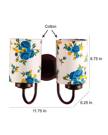 Artistic Cotton Shade Wall Mounted Dual Lamp With Iron Base | Set of 2 | 12 x 6 x 9 inches