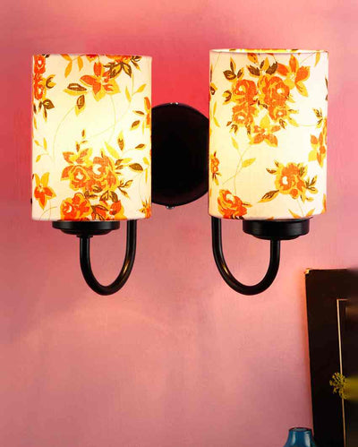 Premium High Quality Cotton Shade Wall Mounted Dual Lamp with Iron Base | Set of 2 | 12 x 6 x 9 inches