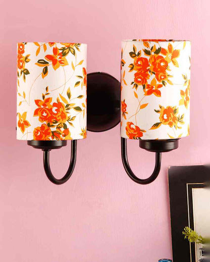 Premium High Quality Cotton Shade Wall Mounted Dual Lamp with Iron Base | Set of 2 | 12 x 6 x 9 inches