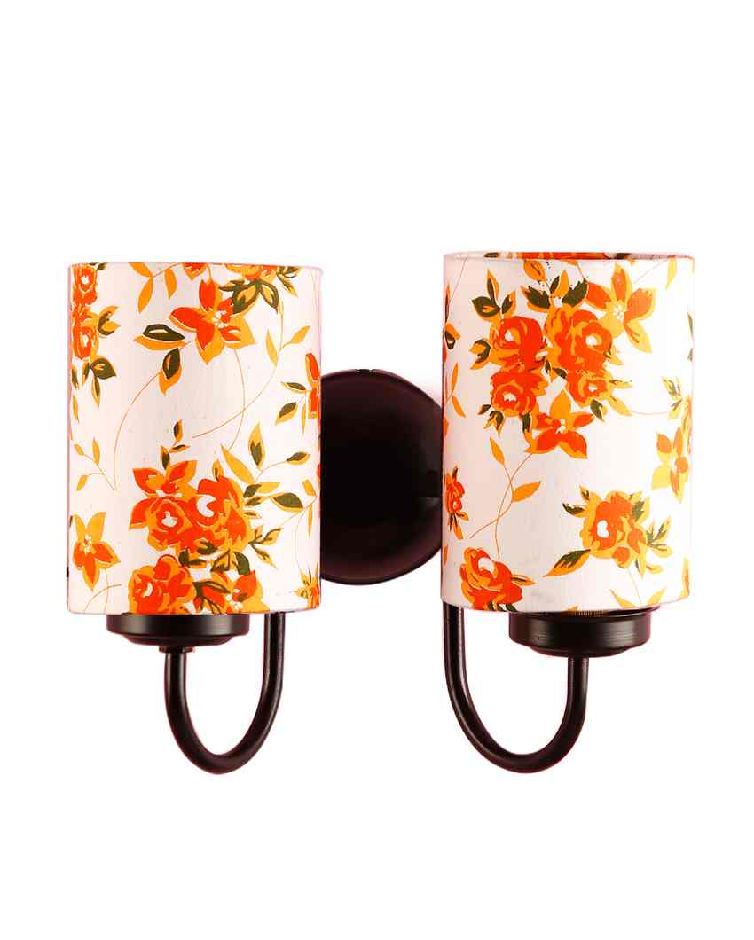 Premium High Quality Cotton Shade Wall Mounted Dual Lamp with Iron Base | Set of 2 | 12 x 6 x 9 inches