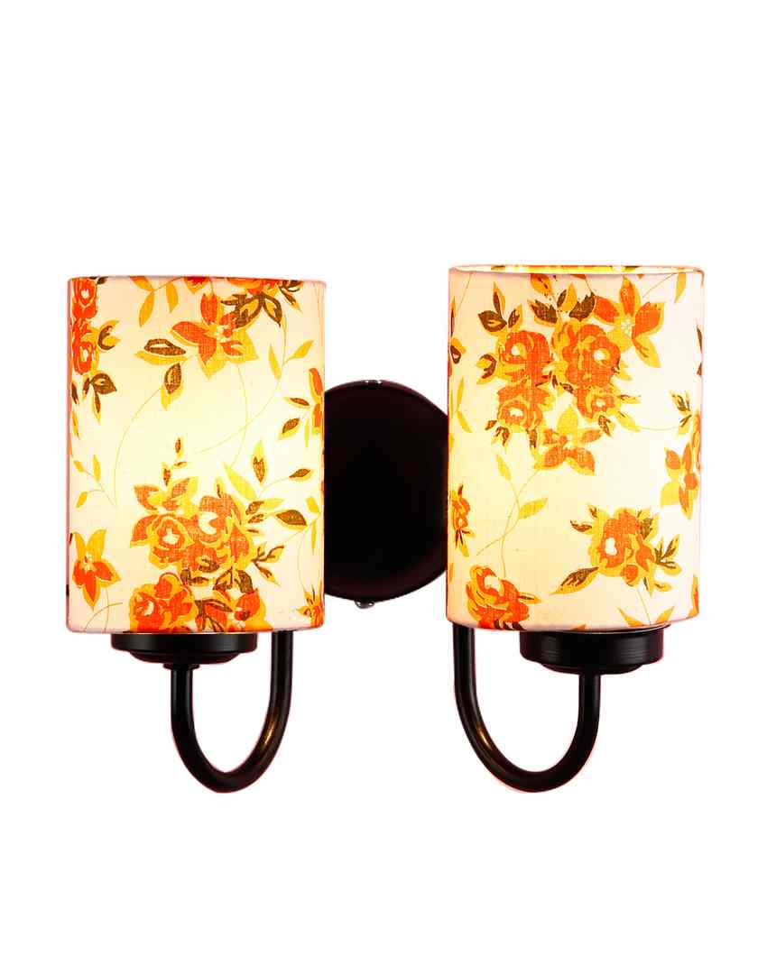 Premium High Quality Cotton Shade Wall Mounted Dual Lamp with Iron Base | Set of 2 | 12 x 6 x 9 inches