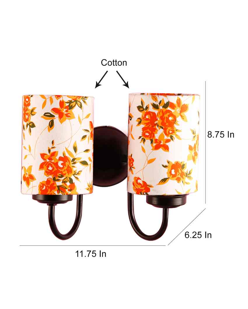 Premium High Quality Cotton Shade Wall Mounted Dual Lamp with Iron Base | Set of 2 | 12 x 6 x 9 inches