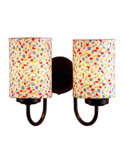 Textured Elegant Cotton Shade Wall Mounted Dual Lamp with Iron Base | Set of 2 | 12 x 6 x 9 inches