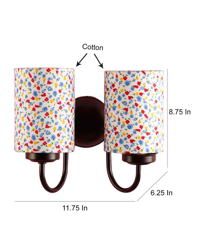 Textured Elegant Cotton Shade Wall Mounted Dual Lamp with Iron Base | Set of 2 | 12 x 6 x 9 inches