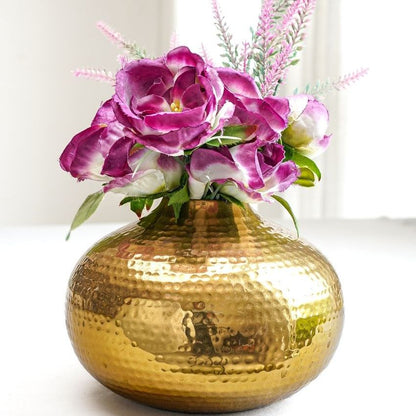 Compact Golden Hammered Vase Without Flower | 7 x 5 inches