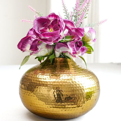 Compact Golden Hammered Vase Without Flower | 7 x 5 inches