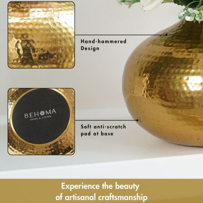 Compact Golden Hammered Vase Without Flower | 7 x 5 inches