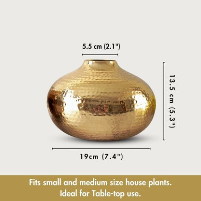 Compact Golden Hammered Vase Without Flower | 7 x 5 inches