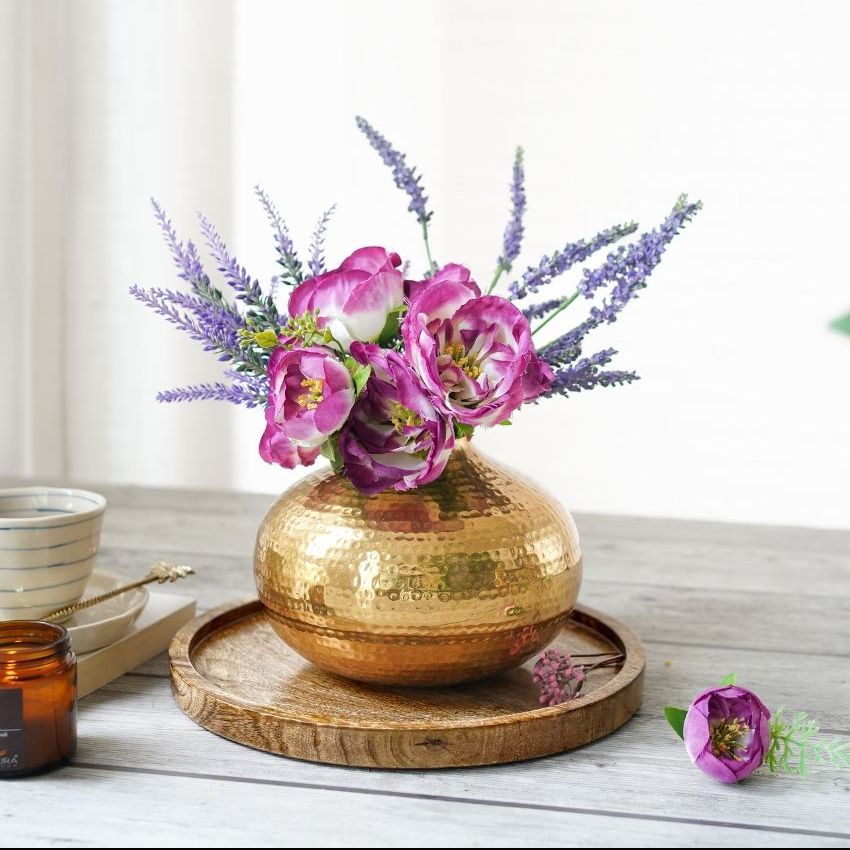 Compact Golden Hammered Vase Without Flower | 7 x 5 inches