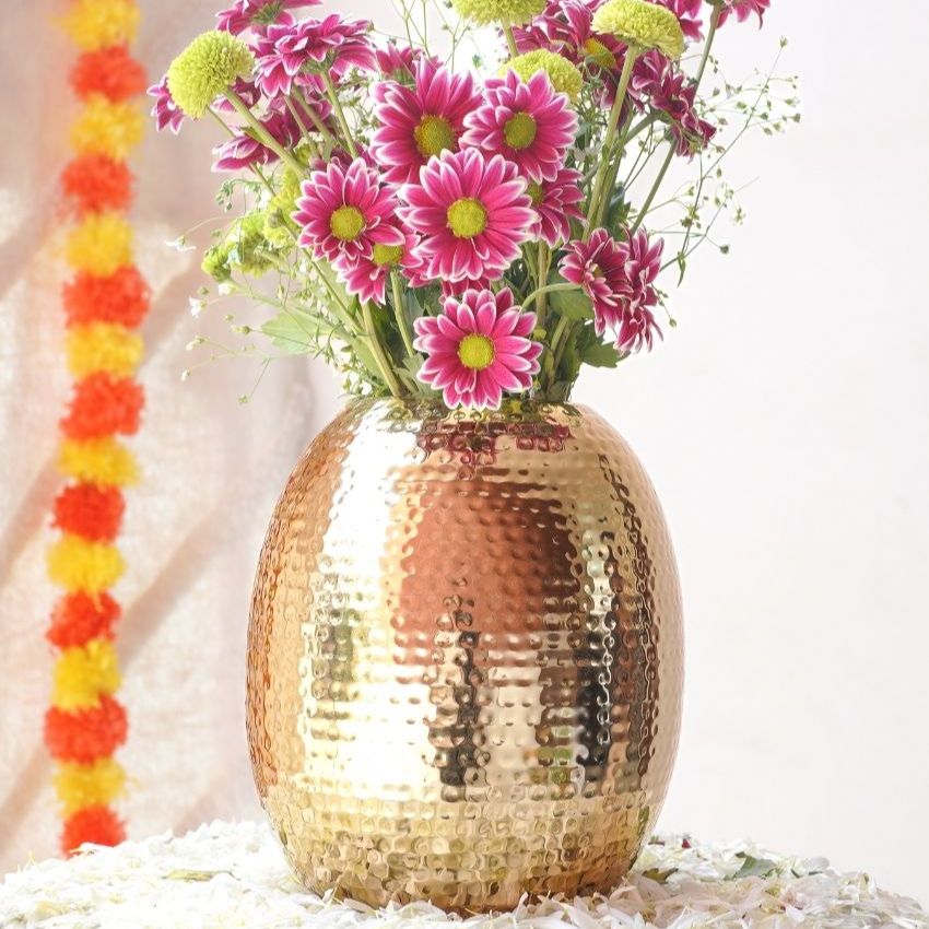 Stylish Hammered Golden Vase Without Flower | 7 x 8 inches