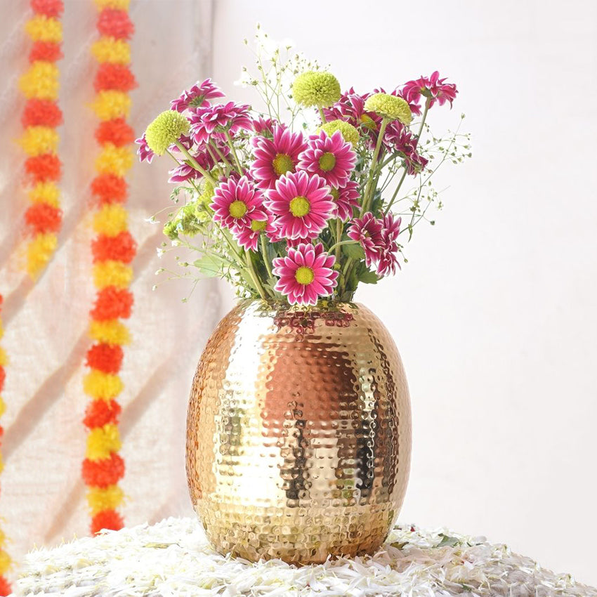 Stylish Hammered Golden Vase Without Flower | 7 x 8 inches