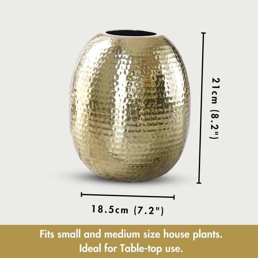 Stylish Hammered Golden Vase Without Flower | 7 x 8 inches