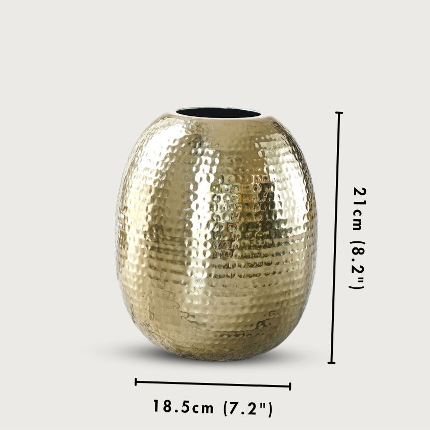 Stylish Hammered Golden Vase Without Flower | 7 x 8 inches