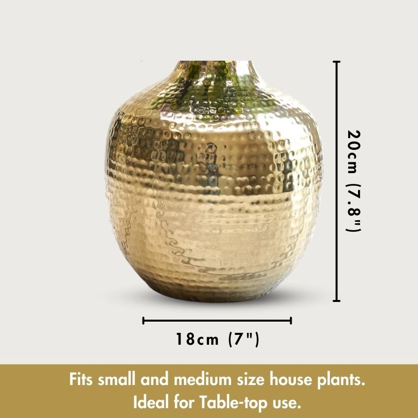 Elegant Golden Shade Hammered Vase Without Flower | 7 x 8 inches