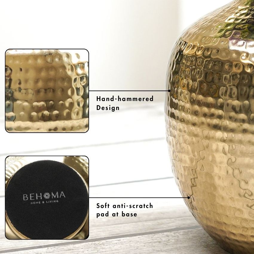 Elegant Golden Shade Hammered Vase Without Flower | 7 x 8 inches