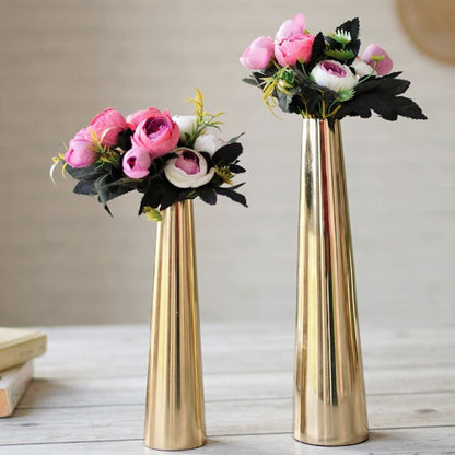 Slim Golden Finish Cone Vase Without Flower | Pack of 2