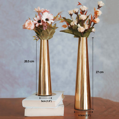 Slim Golden Finish Cone Vase Without Flower | Pack of 2