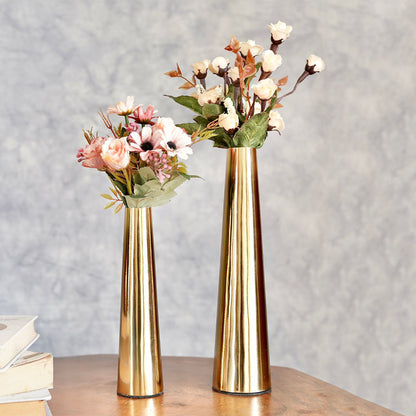 Slim Golden Finish Cone Vase Without Flower | Pack of 2