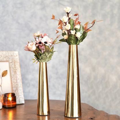 Slim Golden Finish Cone Vase Without Flower | Pack of 2