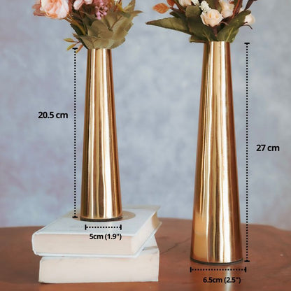 Slim Golden Finish Cone Vase Without Flower | Pack of 2