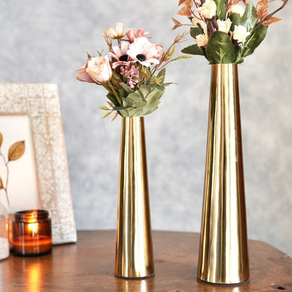 Slim Golden Finish Cone Vase Without Flower | Pack of 2