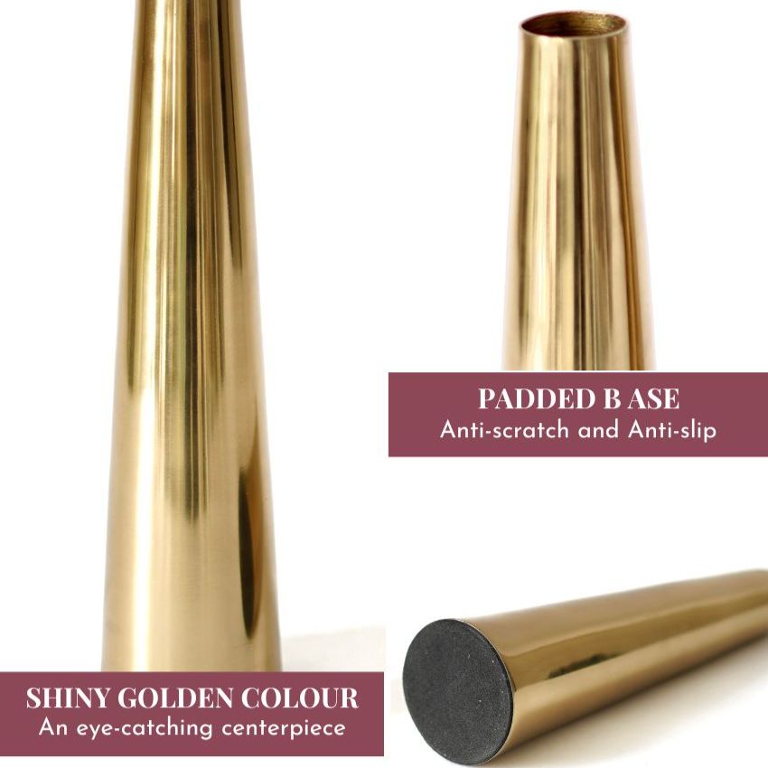 Slim Golden Finish Cone Vase Without Flower | Set of 2 | 2 x 8 inches