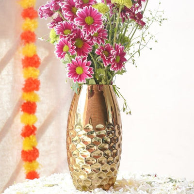 Modern Hammered Golden Shade Vase Without Flower | 4 x 8 inches