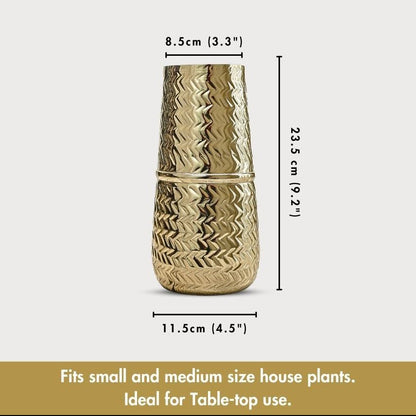 Arrow Embossed Golden Shade Metal Vase Without Flower | 5 x 9 inches