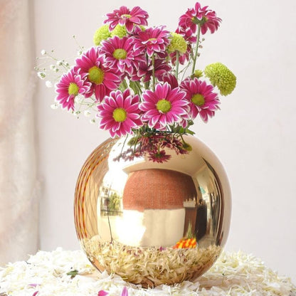 Elegant Ball-Shaped Golden Shade Vase Without Flower | 7 x 7 inches