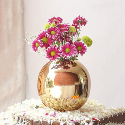 Elegant Ball-Shaped Golden Shade Vase Without Flower | 7 x 7 inches