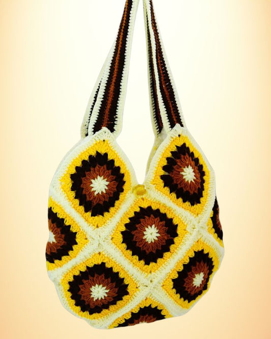Yellow Handmade Crochet Shoulder Bag