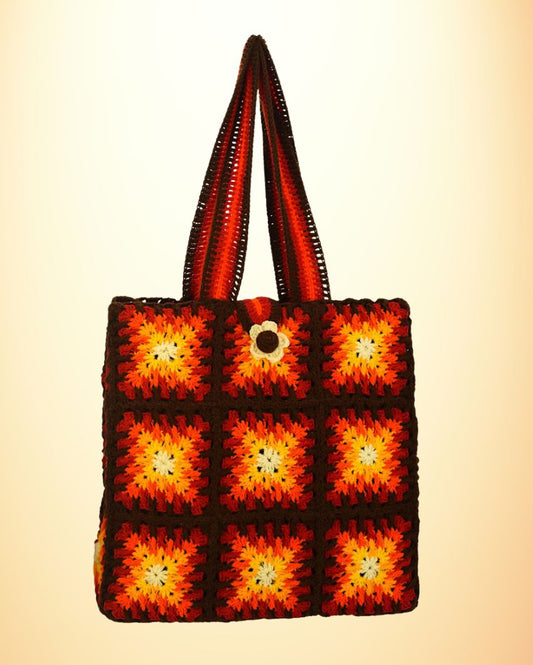 Brown And Orange Handmade Crochet Tote Bag