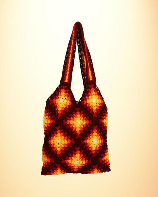 Brown And Orange Handmade Acrylic Yarn Silk Crochet Shoulder Bag