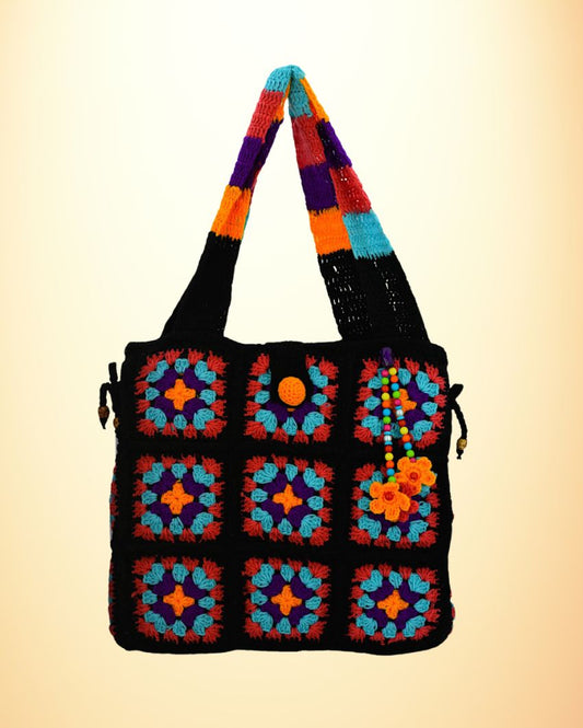 Black And Blue Handmade Crochet Shoulder Bag