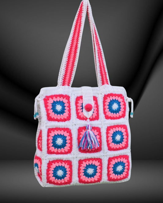White And Blue Handmade Crochet Tote Bag