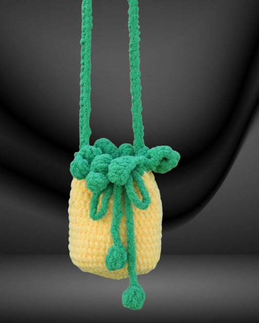 Crochet Yellow and Green Pineapple Velvet Shoulder Crossbody Bag