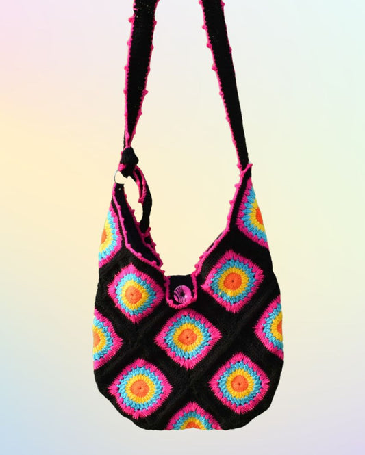 Black Multicolor Crochet Bag
