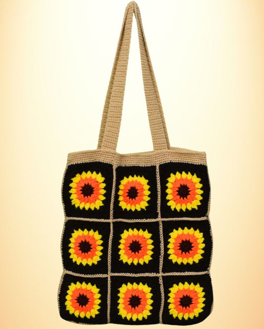 Beige Handmade Crochet Shoulder Bag