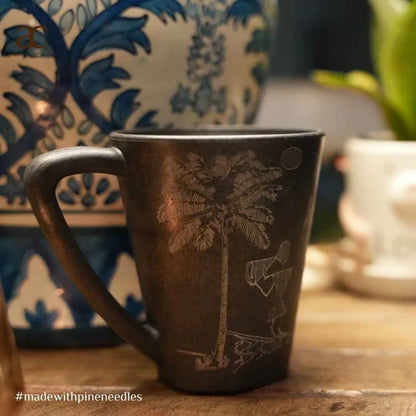 Gond Art Date Palm Mug | Set of 2 Stone Black