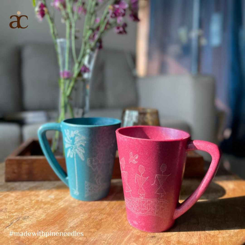 Gond Art Date Palm Mug | Set of 2 Bubblegum Pink