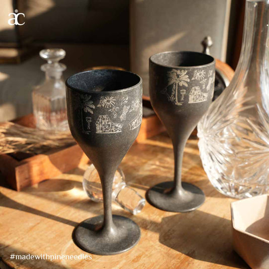 Gond Art Date Palm Wine Glass | 200ml | Set of 2 Stone Black