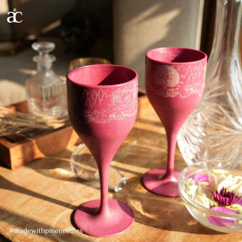 Gond Art  Marriage  Wine Glass | 200ml | Set of 2 Bubblegum Pink
