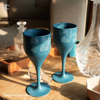 Gond Art Date Palm Wine Glass | 200ml | Set of 2 Iceberg Blue
