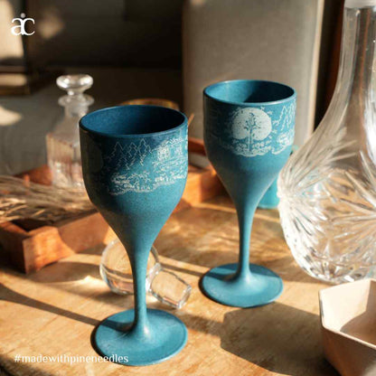 Gond Art  Marriage  Wine Glass | 200ml | Set of 2 Iceberg Blue