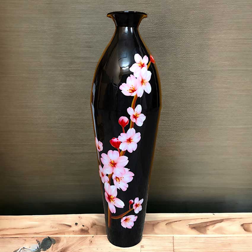 Floral Rhapsody Printed Black & Pink Flower Vase Without Flower | 7 x 25 inches