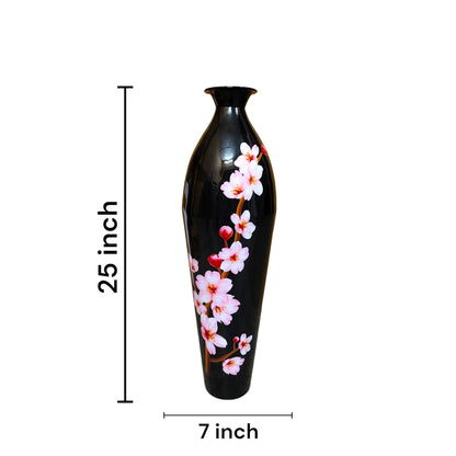 Floral Rhapsody Printed Black & Pink Flower Vase Without Flower | 7 x 25 inches