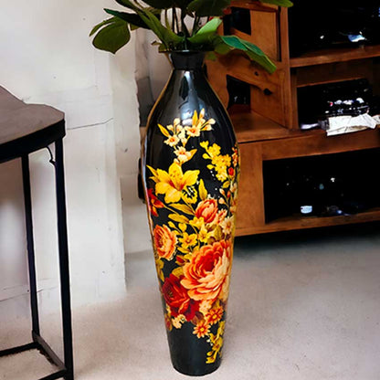 Midnight Bloom Printed Black & Gold Flower Vase Without Flower | 7 x 25 inches