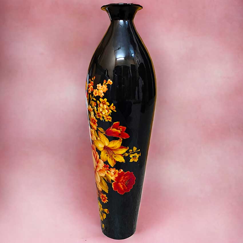 Midnight Bloom Printed Black & Gold Flower Vase Without Flower | 7 x 25 inches