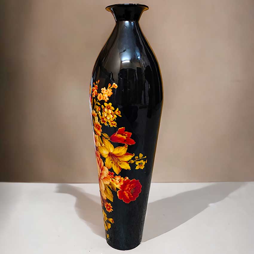 Midnight Bloom Printed Black & Gold Flower Vase Without Flower | 7 x 25 inches